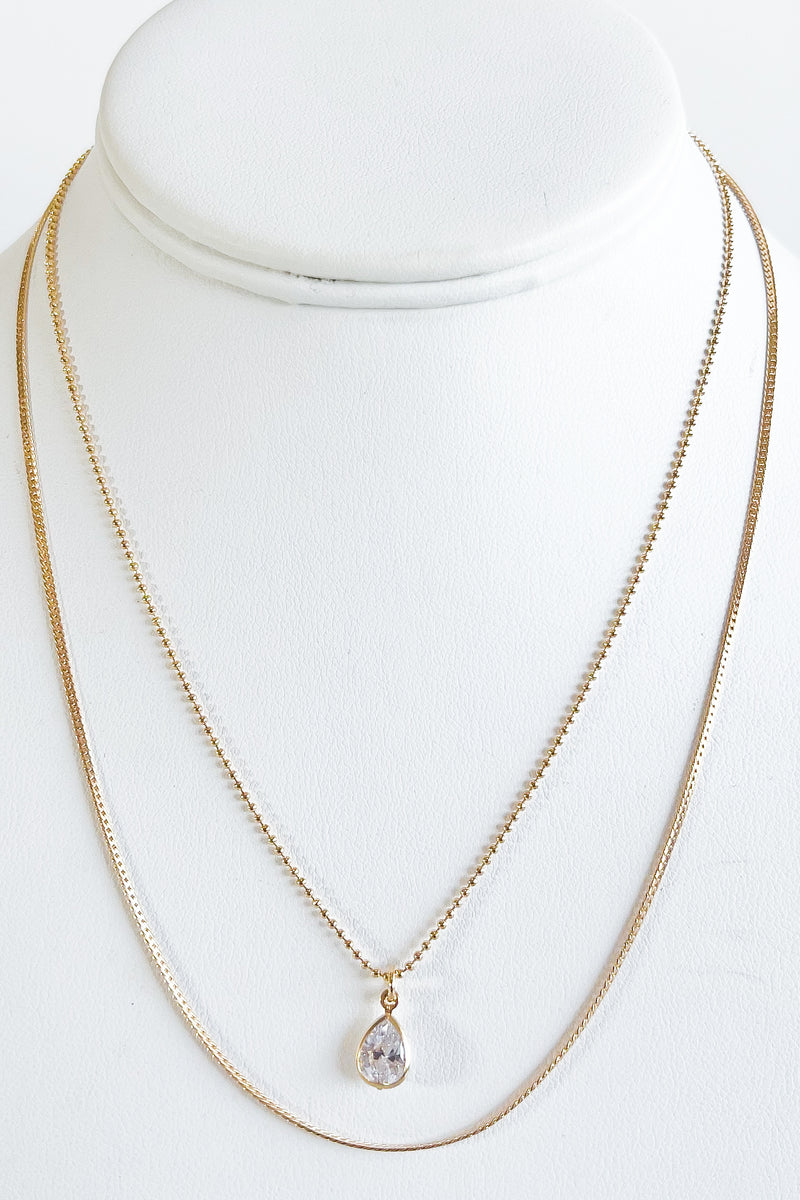 Double Layered Pear Necklace-230 Jewelry-NEWNYC2-Coastal Bloom Boutique, find the trendiest versions of the popular styles and looks Located in Indialantic, FL