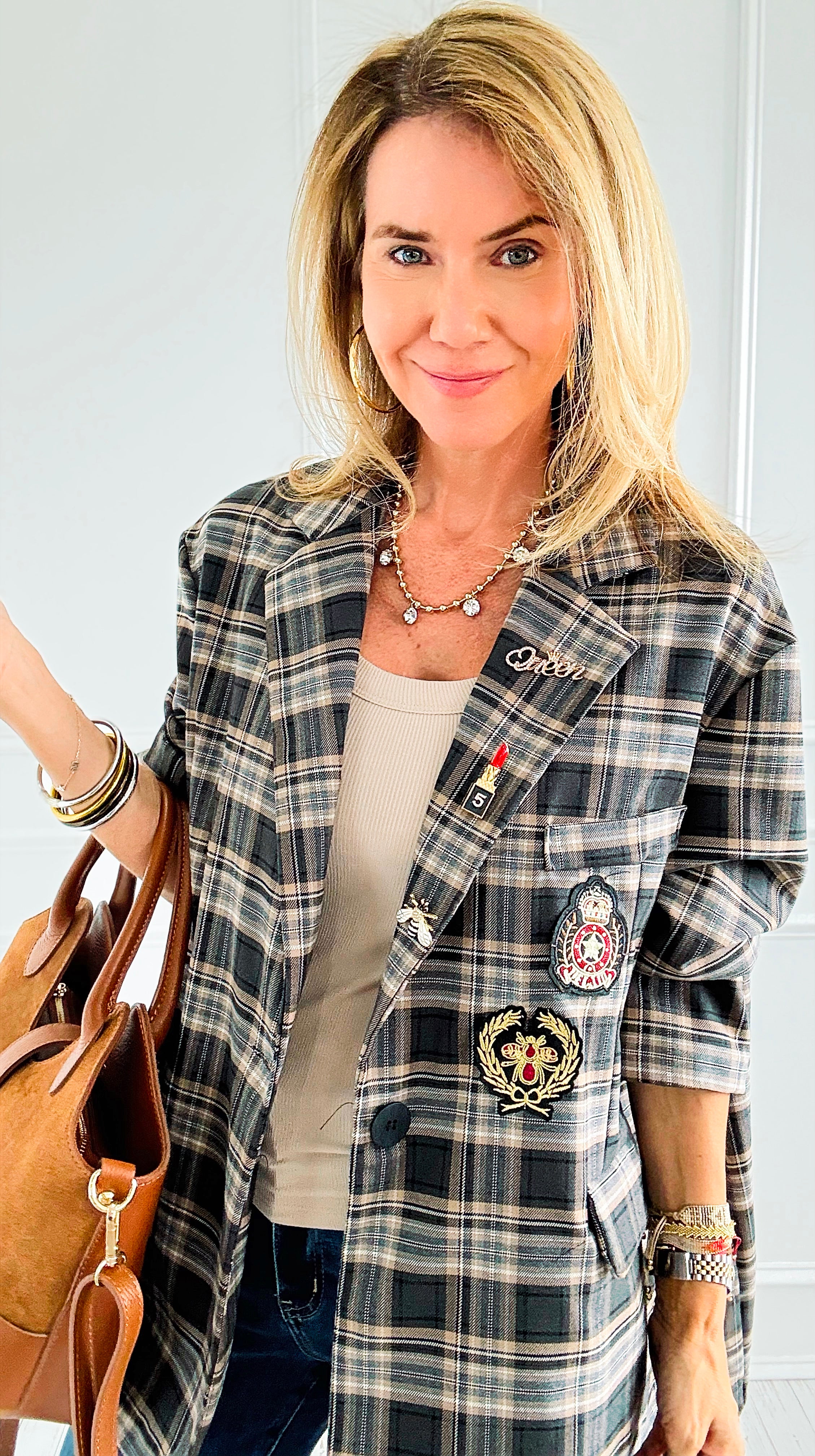 Bee Chic Italian Blazer- Gray-160 Jackets-TATTOO Z-Coastal Bloom Boutique, find the trendiest versions of the popular styles and looks Located in Indialantic, FL