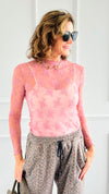 Lace Sheer Layering Top - Lt Rose-130 Long Sleeve Tops-Zenana-Coastal Bloom Boutique, find the trendiest versions of the popular styles and looks Located in Indialantic, FL