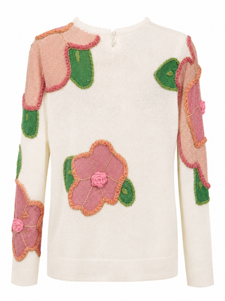 Floral Appliqué Knit Sweater