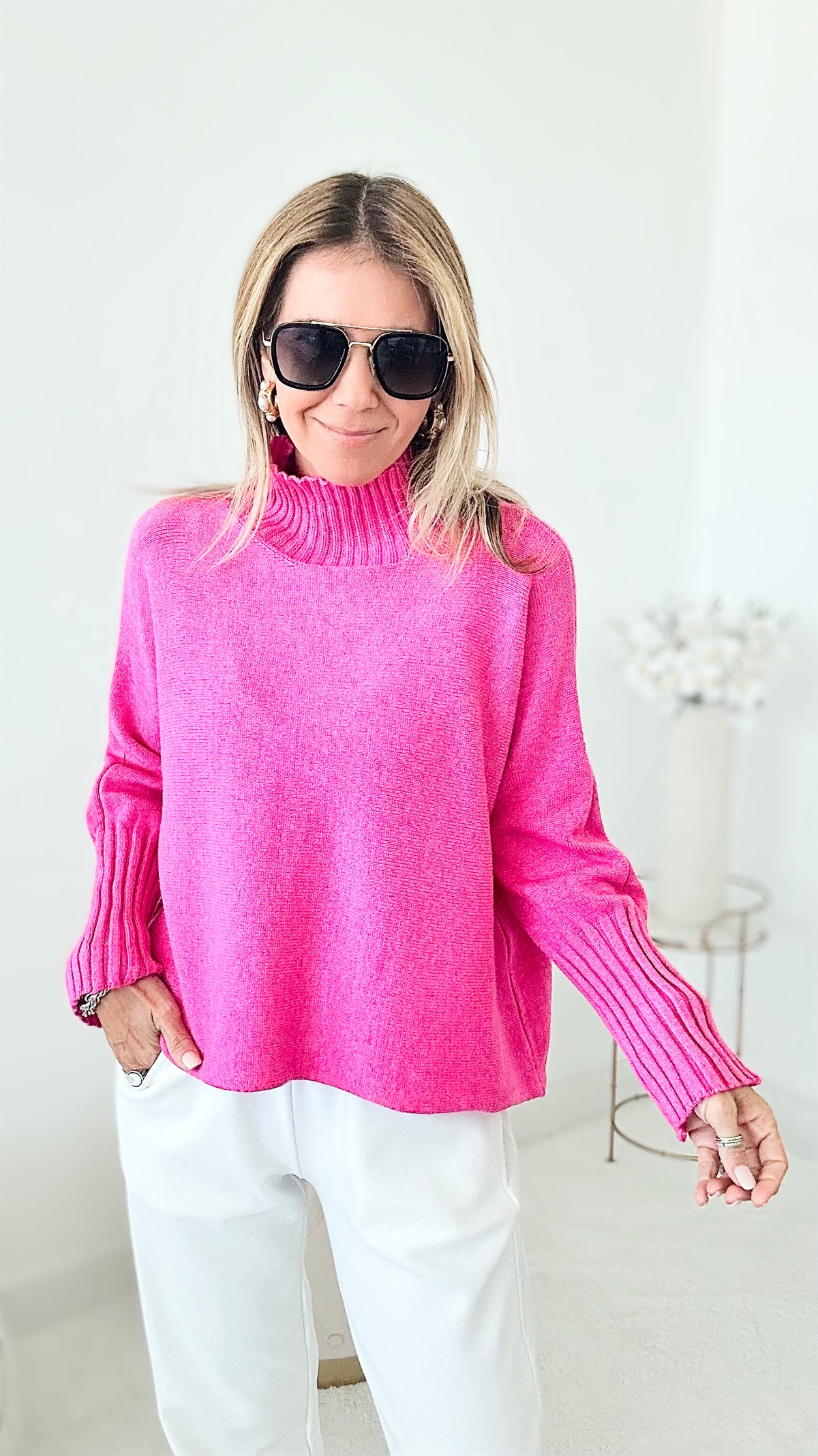 Break Free Long Sleeve Italian Sweater Top - Heather Fuchsia-140 Sweaters-Yolly-Coastal Bloom Boutique, find the trendiest versions of the popular styles and looks Located in Indialantic, FL
