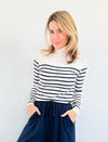 Marina Striped Knit Sweater-130 Long sleeve top-Active Basic-Coastal Bloom Boutique, find the trendiest versions of the popular styles and looks Located in Indialantic, FL