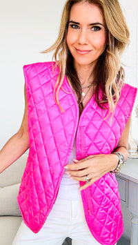 Zip Up Vest Quilted Coat-Hot Pink-160 Jackets-Darling-Coastal Bloom Boutique, find the trendiest versions of the popular styles and looks Located in Indialantic, FL