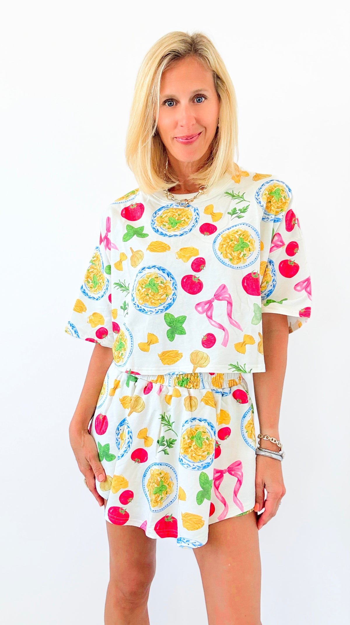 Pasta Party Printed Set-170 Bottoms-Peach Love California-Coastal Bloom Boutique, find the trendiest versions of the popular styles and looks Located in Indialantic, FL