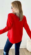 Soho Italian V-Neck Pullover - Red-140 Sweaters-Italianissimo-Coastal Bloom Boutique, find the trendiest versions of the popular styles and looks Located in Indialantic, FL