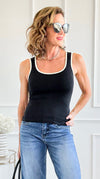 Two-Tone U Neckline Seamless Tank -Black/Ivory-100 Sleeveless Tops-YELETE-Coastal Bloom Boutique, find the trendiest versions of the popular styles and looks Located in Indialantic, FL
