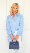 Line Up Relaxed Italian Tunic- Sky Blue-110 Long Sleeve Tops-SEE YOU IN ROME-Coastal Bloom Boutique, find the trendiest versions of the popular styles and looks Located in Indialantic, FL