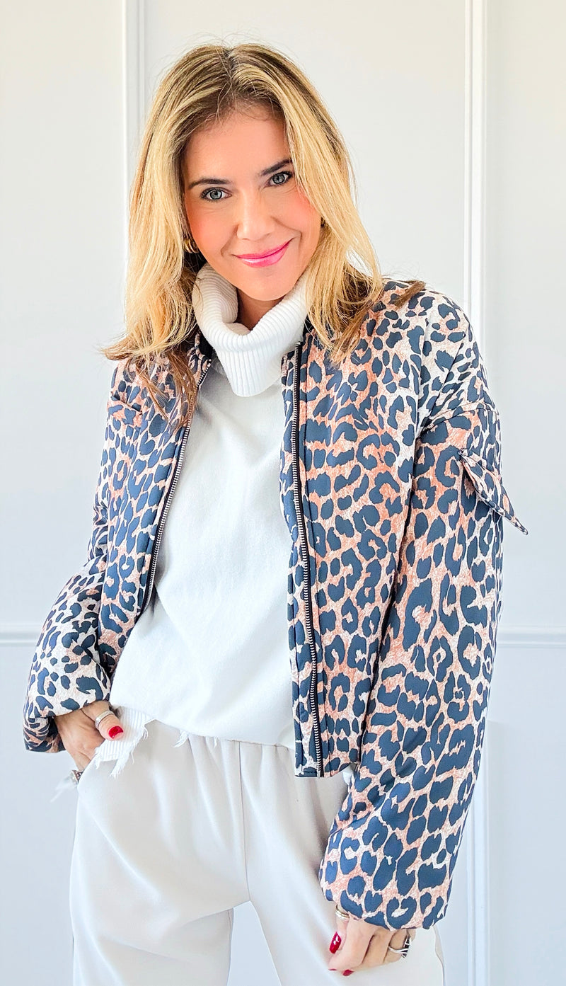 Leopard Print Bomber Jacket-160 Jackets-7Mango7-Coastal Bloom Boutique, find the trendiest versions of the popular styles and looks Located in Indialantic, FL