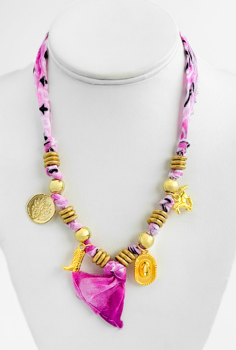Boho Coin Charm Tie Necklace - Pink-230 Jewelry-MARY KATHRYN DESIGN-Coastal Bloom Boutique, find the trendiest versions of the popular styles and looks Located in Indialantic, FL