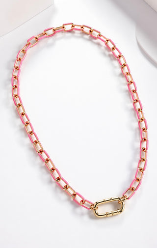 PRE ORDER-NYC Custom - Paperclip Enamel CB Clasp Necklace - Pink