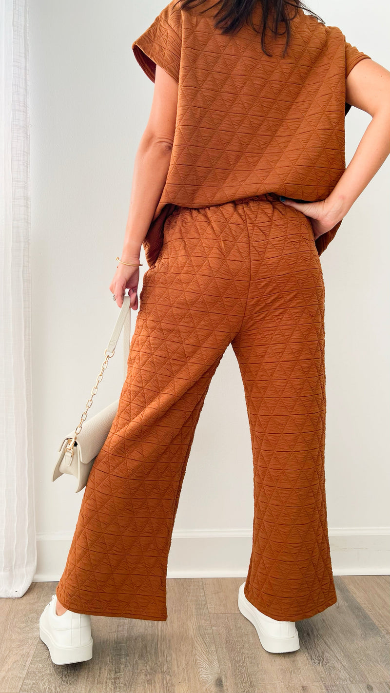 Taylor Quilted Short Sleeve Set - Rust-210 Loungewear/Sets-See and Be Seen-Coastal Bloom Boutique, find the trendiest versions of the popular styles and looks Located in Indialantic, FL
