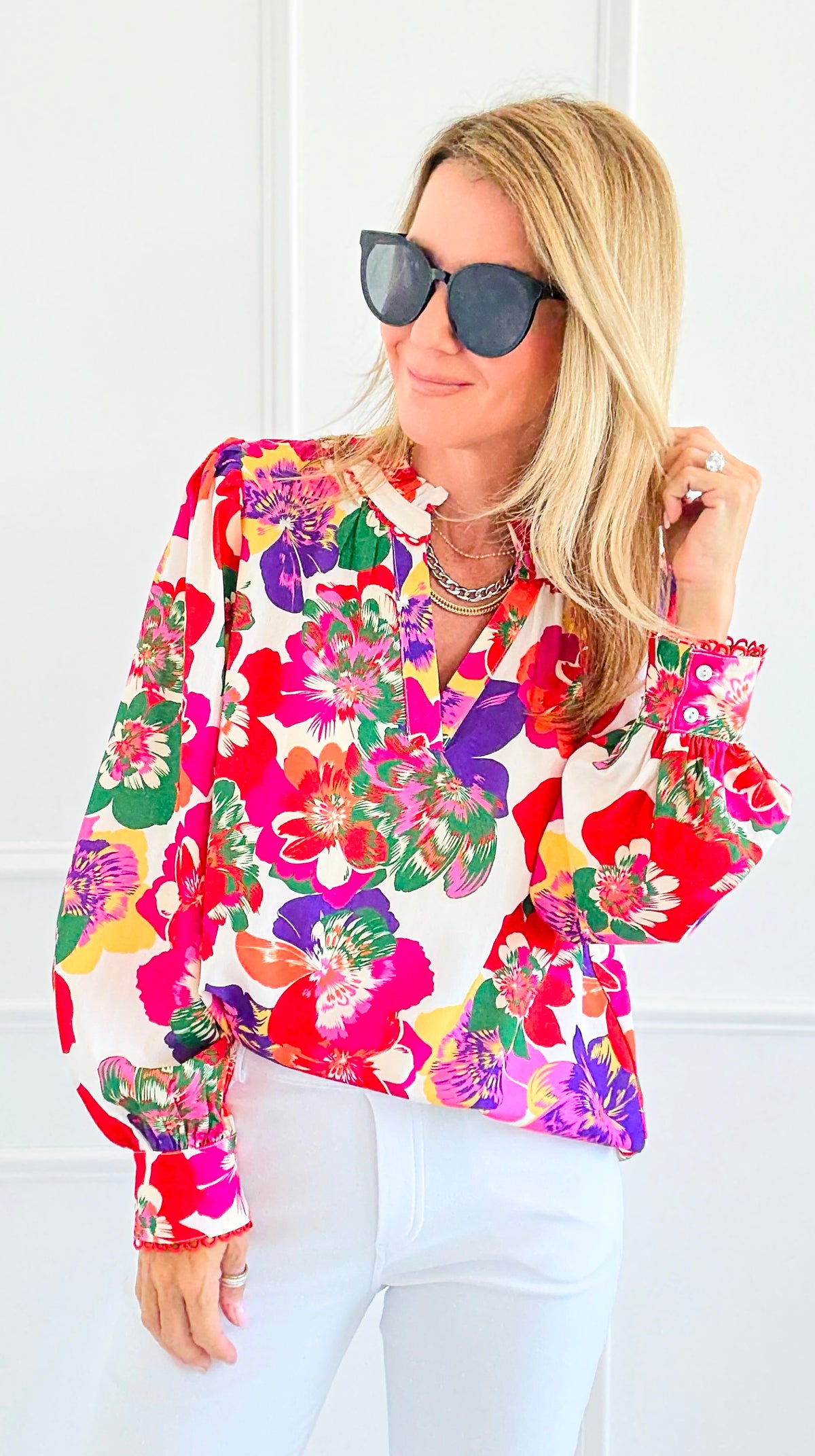 Palette Bloom Long Sleeve Blouse-110 Long Sleeve Tops-JODIFL-Coastal Bloom Boutique, find the trendiest versions of the popular styles and looks Located in Indialantic, FL