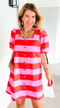 Sunset Harbor Stripe Puff Mini Dress