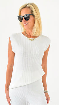 Hampton Waffle Sleeveless Top - White-00 Sleevless Tops-original usa-Coastal Bloom Boutique, find the trendiest versions of the popular styles and looks Located in Indialantic, FL