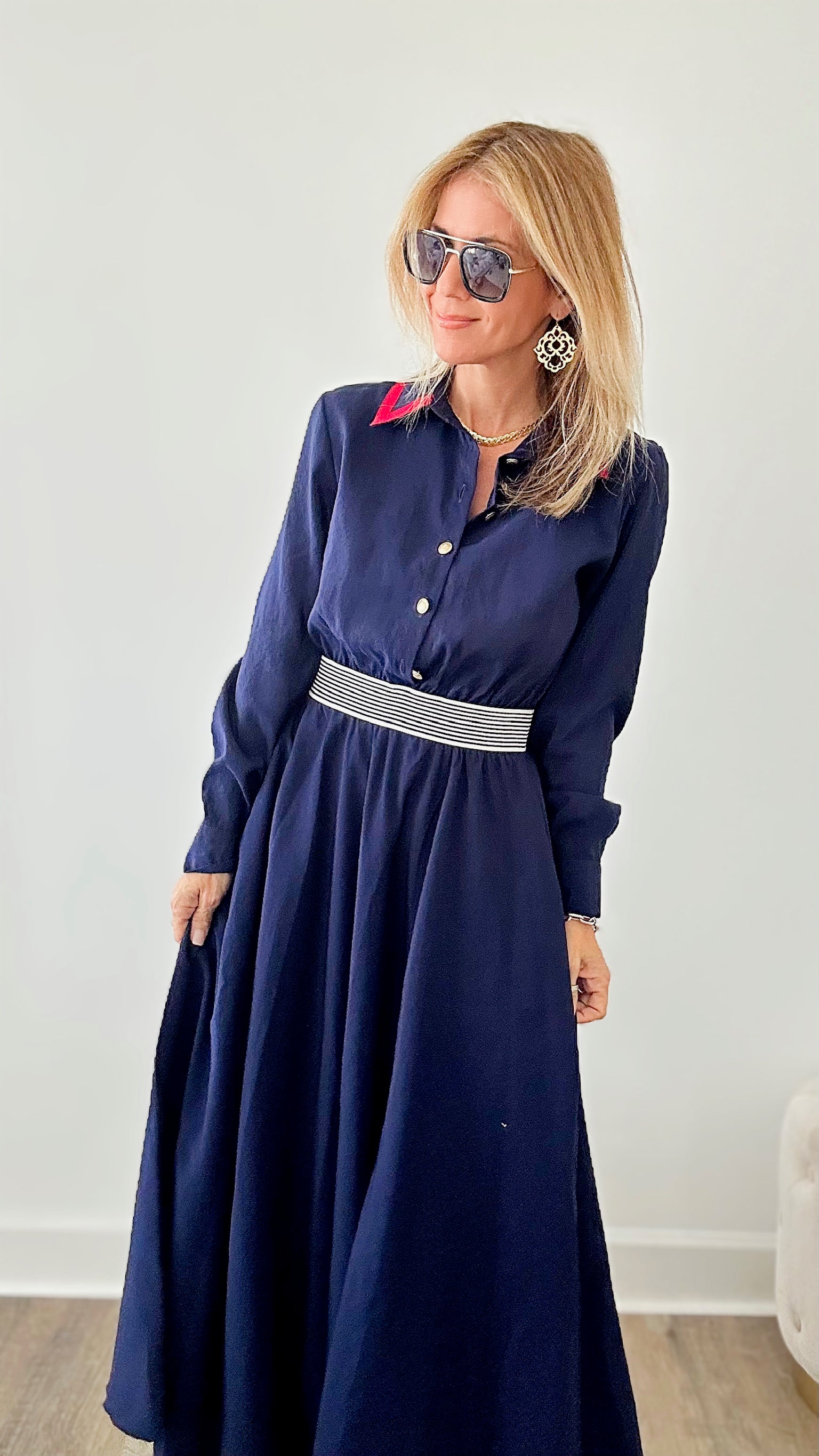 Tommy Who Red + Navy Dress-200 Dresses/Jumpsuits/Rompers-TOUCHE PRIVE-Coastal Bloom Boutique, find the trendiest versions of the popular styles and looks Located in Indialantic, FL