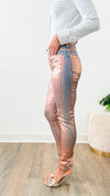 Metallic Foil Detailed Pants - Gold Rose-170 Bottoms-Galita-Coastal Bloom Boutique, find the trendiest versions of the popular styles and looks Located in Indialantic, FL