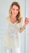 Perfume FlowerShimmer V-Neck Italian Top-110 short Sleeve Top-Italianissimo-Coastal Bloom Boutique, find the trendiest versions of the popular styles and looks Located in Indialantic, FL