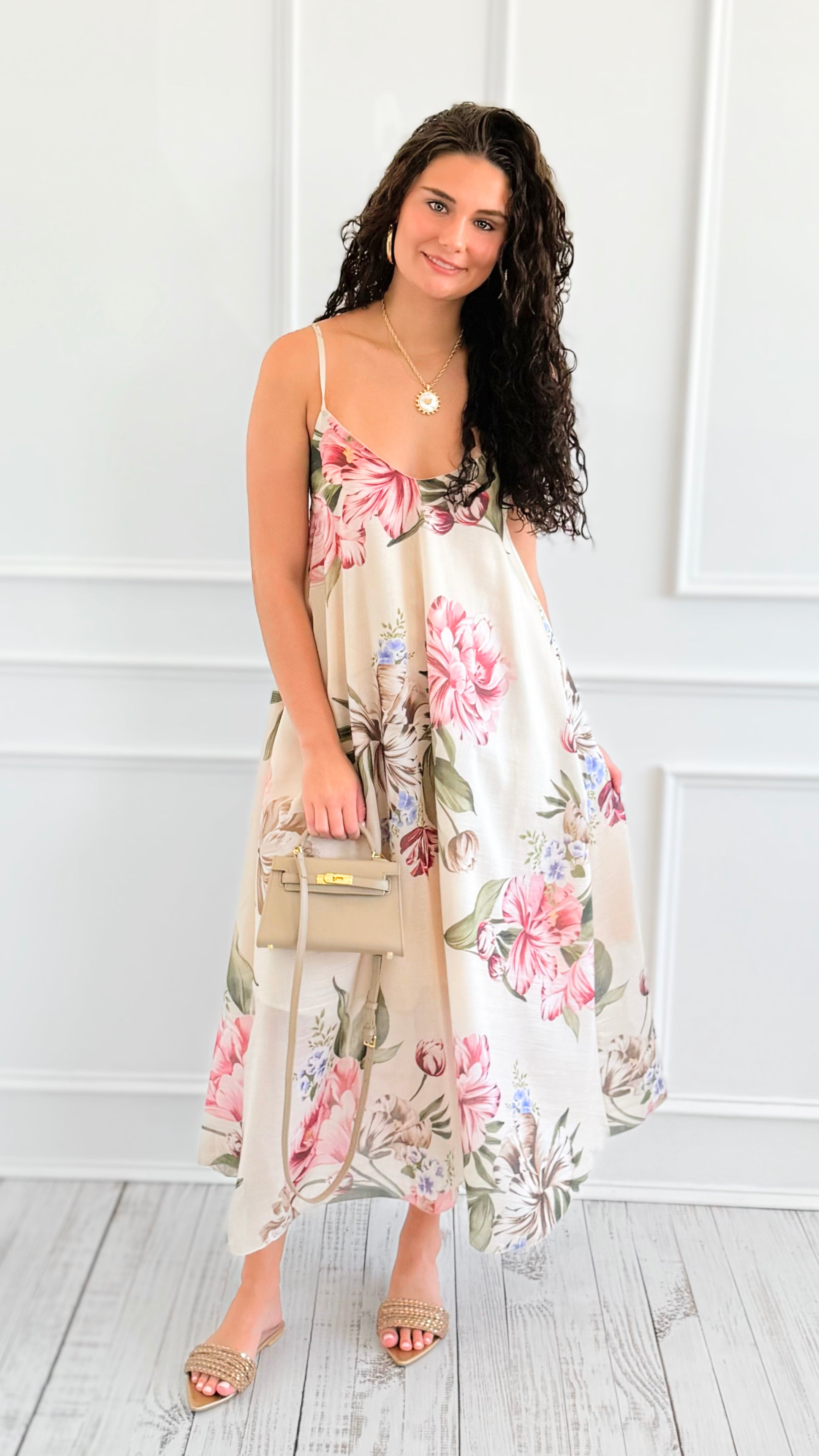 Petals Slip Sleeveless Italian Long Dress-200 Dresses/Jumpsuits/Rompers-AZUL MONACO-Coastal Bloom Boutique, find the trendiest versions of the popular styles and looks Located in Indialantic, FL