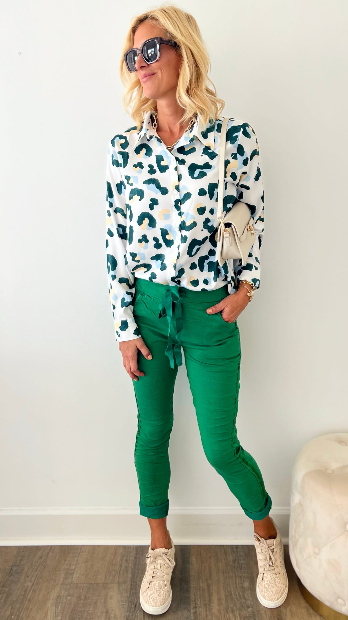 Hot Wash Ribbon Trim Italian Jegging - Kelly Green-180 Joggers-Look Mode-Coastal Bloom Boutique, find the trendiest versions of the popular styles and looks Located in Indialantic, FL
