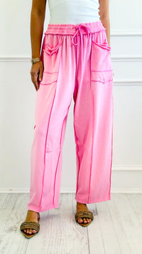 Off-Duty Mineral Wash Utility Knit Pant - Candy Pink
