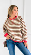 Sweet Latte Stripe Cuff Top-130 Long Sleeve Tops-Fate Inc-Coastal Bloom Boutique, find the trendiest versions of the popular styles and looks Located in Indialantic, FL