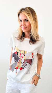 Plaid Equestrian Printed T-Shirt-110 Short Sleeve Tops-Chasing Bandits-Coastal Bloom Boutique, find the trendiest versions of the popular styles and looks Located in Indialantic, FL