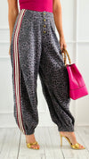 Run Wild Stripe Detail Pants - Black Leopard-170 Bottoms-POL-Coastal Bloom Boutique, find the trendiest versions of the popular styles and looks Located in Indialantic, FL