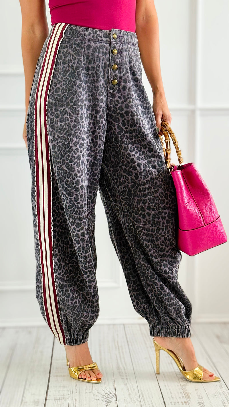 Run Wild Stripe Detail Pants - Black Leopard-170 Bottoms-POL-Coastal Bloom Boutique, find the trendiest versions of the popular styles and looks Located in Indialantic, FL