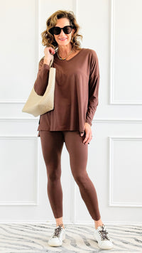 Brushed Microfiber Loungewear Set - Brown-210 Loungewear/Sets-Zenana-Coastal Bloom Boutique, find the trendiest versions of the popular styles and looks Located in Indialantic, FL