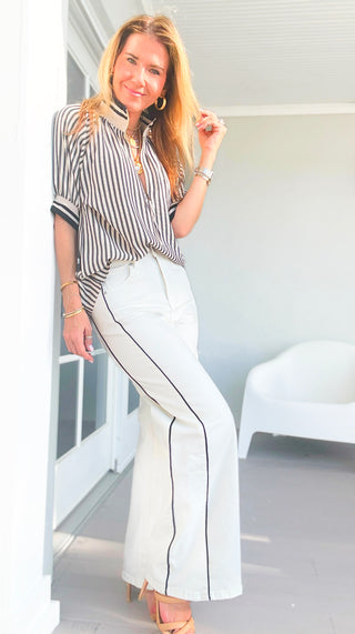 Line Up Denim Pants - White