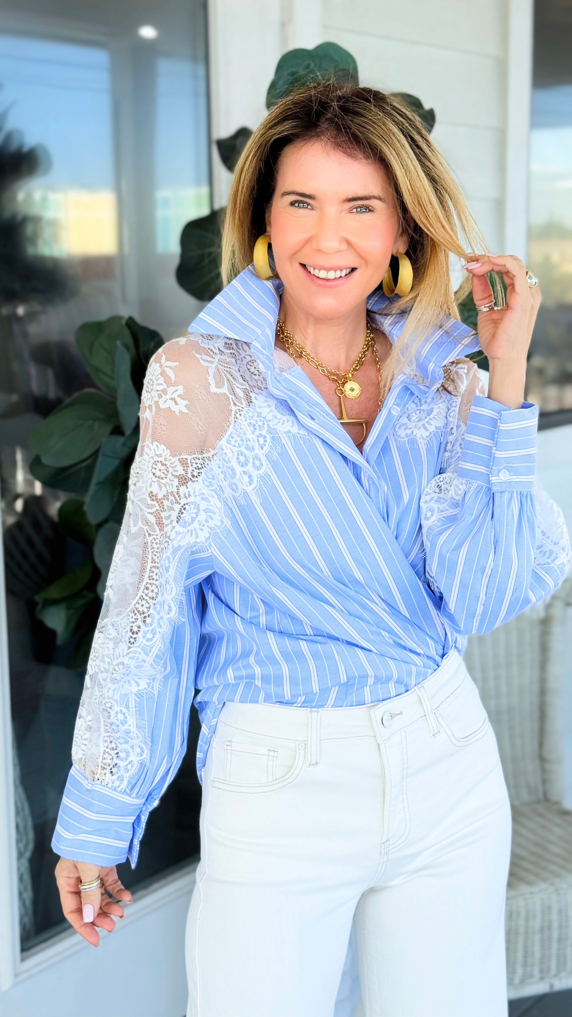 Lines & Lace Italian Button Top