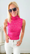 Turtleneck Speckled Italian Tank - Fuchsia /Silver-100 Sleeveless Tops-Italianissimo-Coastal Bloom Boutique, find the trendiest versions of the popular styles and looks Located in Indialantic, FL