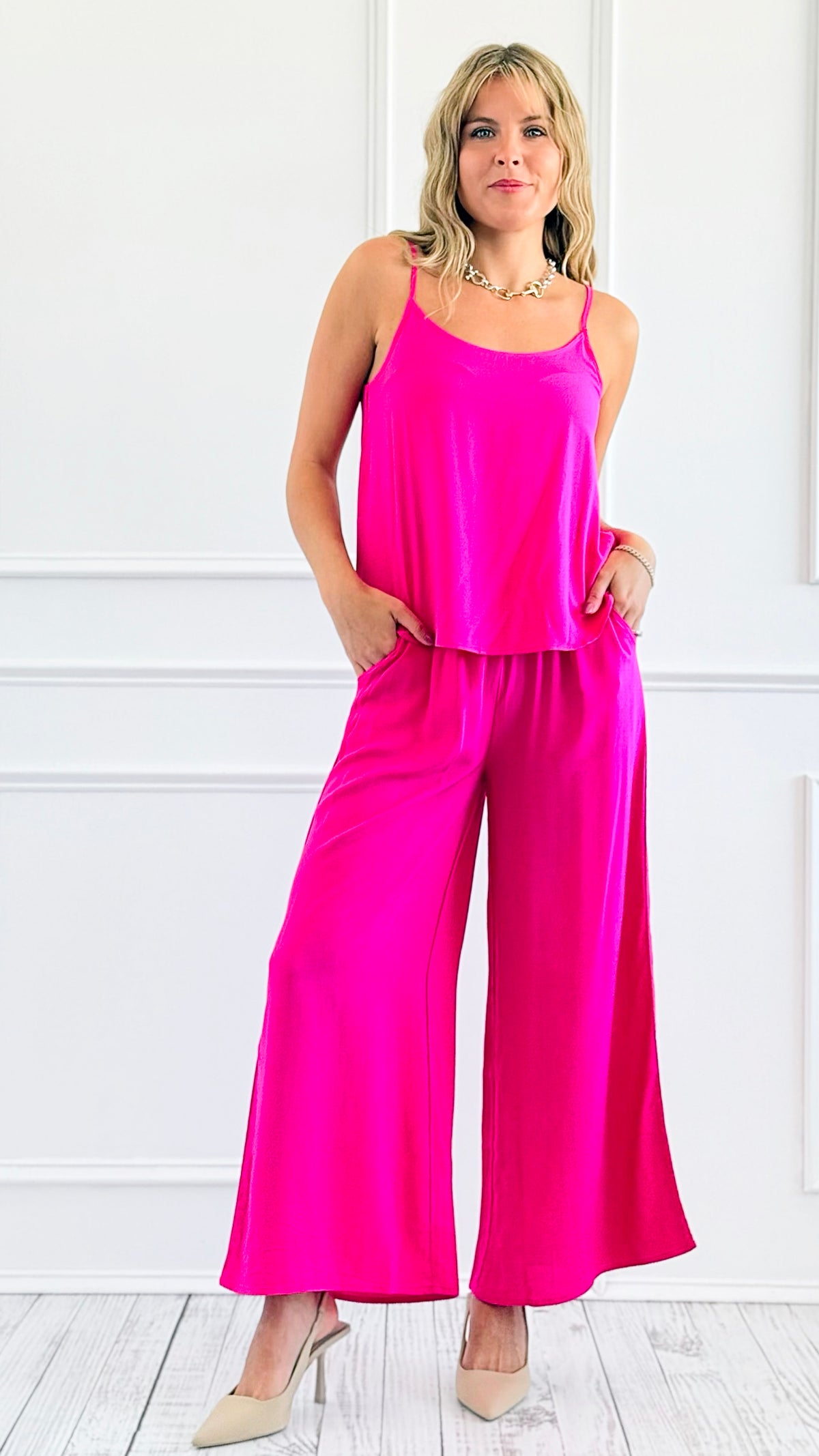 Effortlessly Chic Wide-Leg Pant and Tank Set- Hot Pink-210 Loungewear/Sets-Zenana-Coastal Bloom Boutique, find the trendiest versions of the popular styles and looks Located in Indialantic, FL