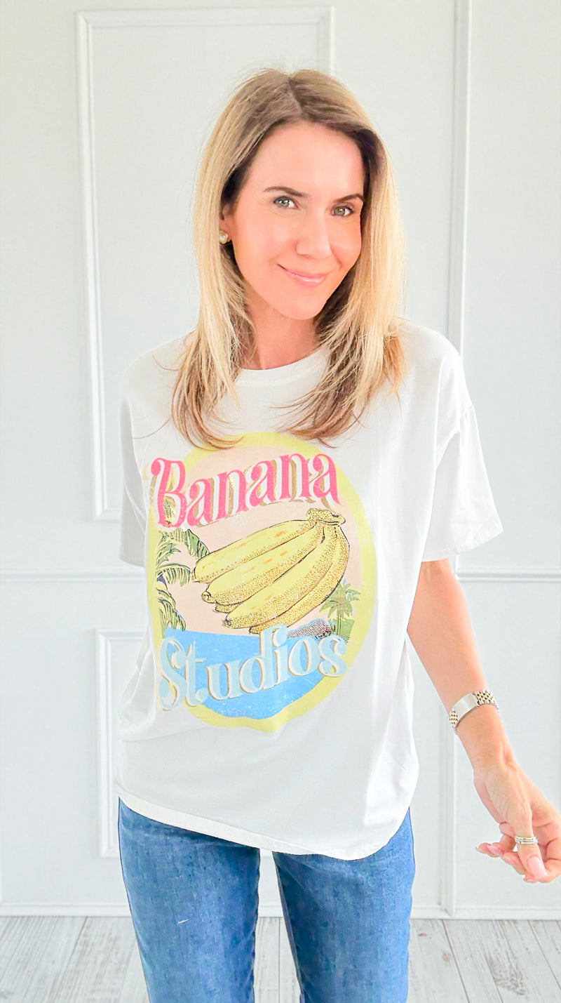 Banana Vibes Italian Graphic tee-110 Short Sleeve Tops-ZR ITALY-Coastal Bloom Boutique, find the trendiest versions of the popular styles and looks Located in Indialantic, FL