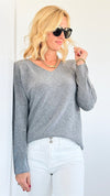 Soho Italian V-Neck Pullover - Heather Gray-140 Sweaters-Italianissimo-Coastal Bloom Boutique, find the trendiest versions of the popular styles and looks Located in Indialantic, FL