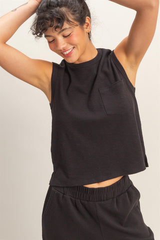 Relaxed Sleeveless Everyday Tank - Black