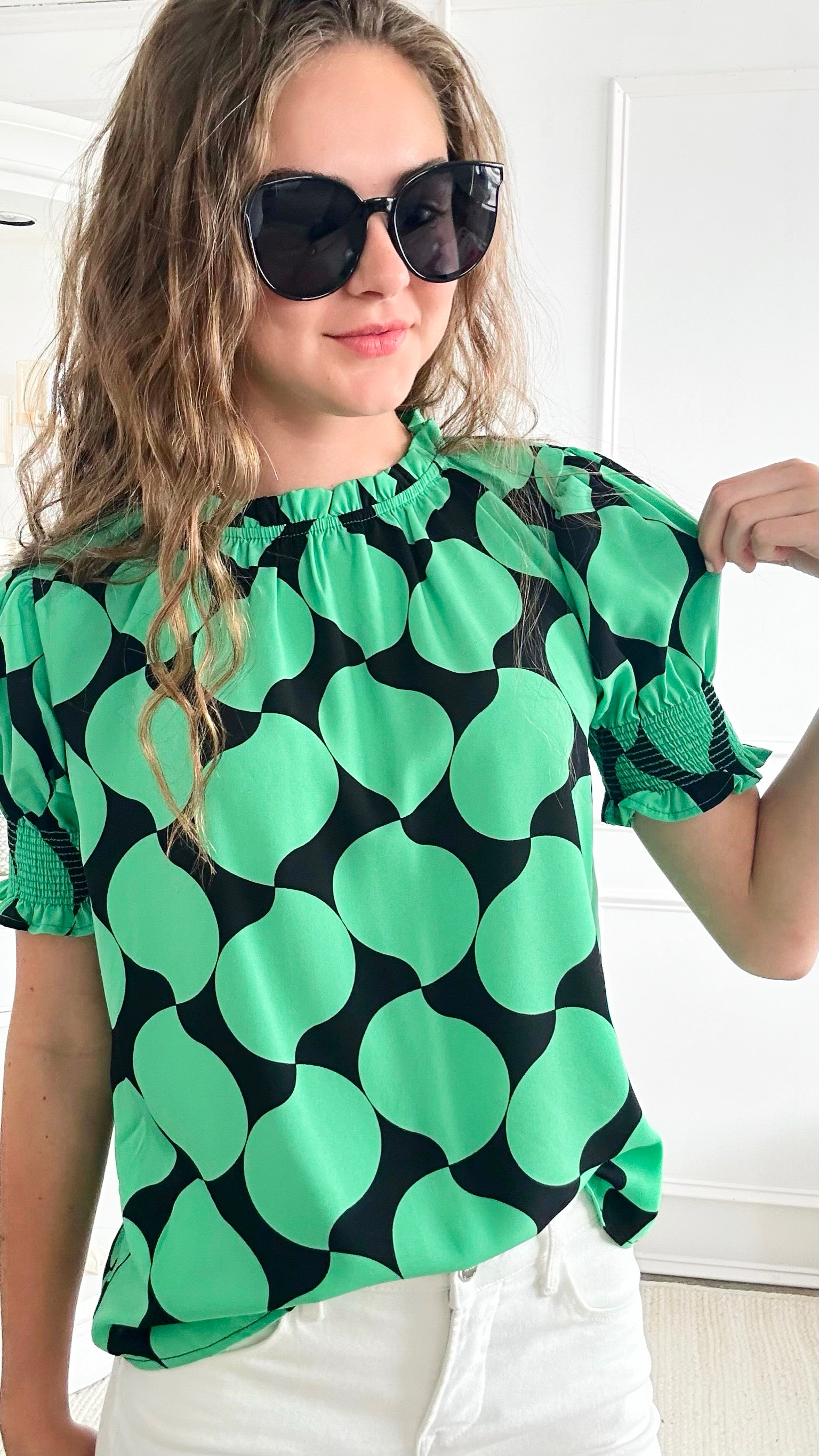 Tunic Blouse Top - Green-110 Short Sleeve Tops-Rousseau-Coastal Bloom Boutique, find the trendiest versions of the popular styles and looks Located in Indialantic, FL
