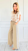 Striped Side Wide-Leg Pants - Mocha-170 Bottoms-Jodifl-Coastal Bloom Boutique, find the trendiest versions of the popular styles and looks Located in Indialantic, FL