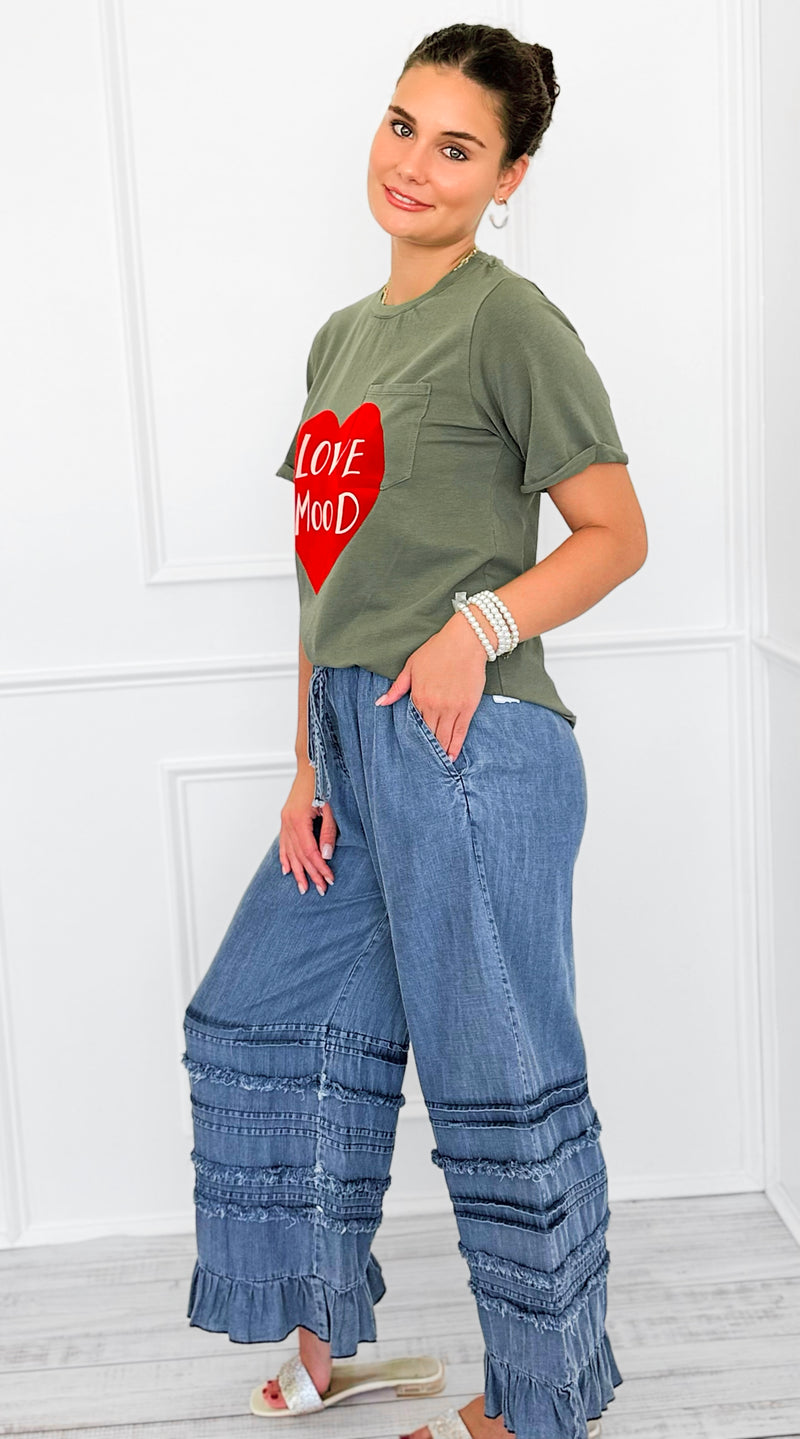 Ruffle Drift Drawcord Tencel Pant-Dk.Denim-100 Pants-EASEL-Coastal Bloom Boutique, find the trendiest versions of the popular styles and looks Located in Indialantic, FL