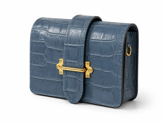 Embossed Leather Italian Level Up Crossbody Bag - Grey/Blue