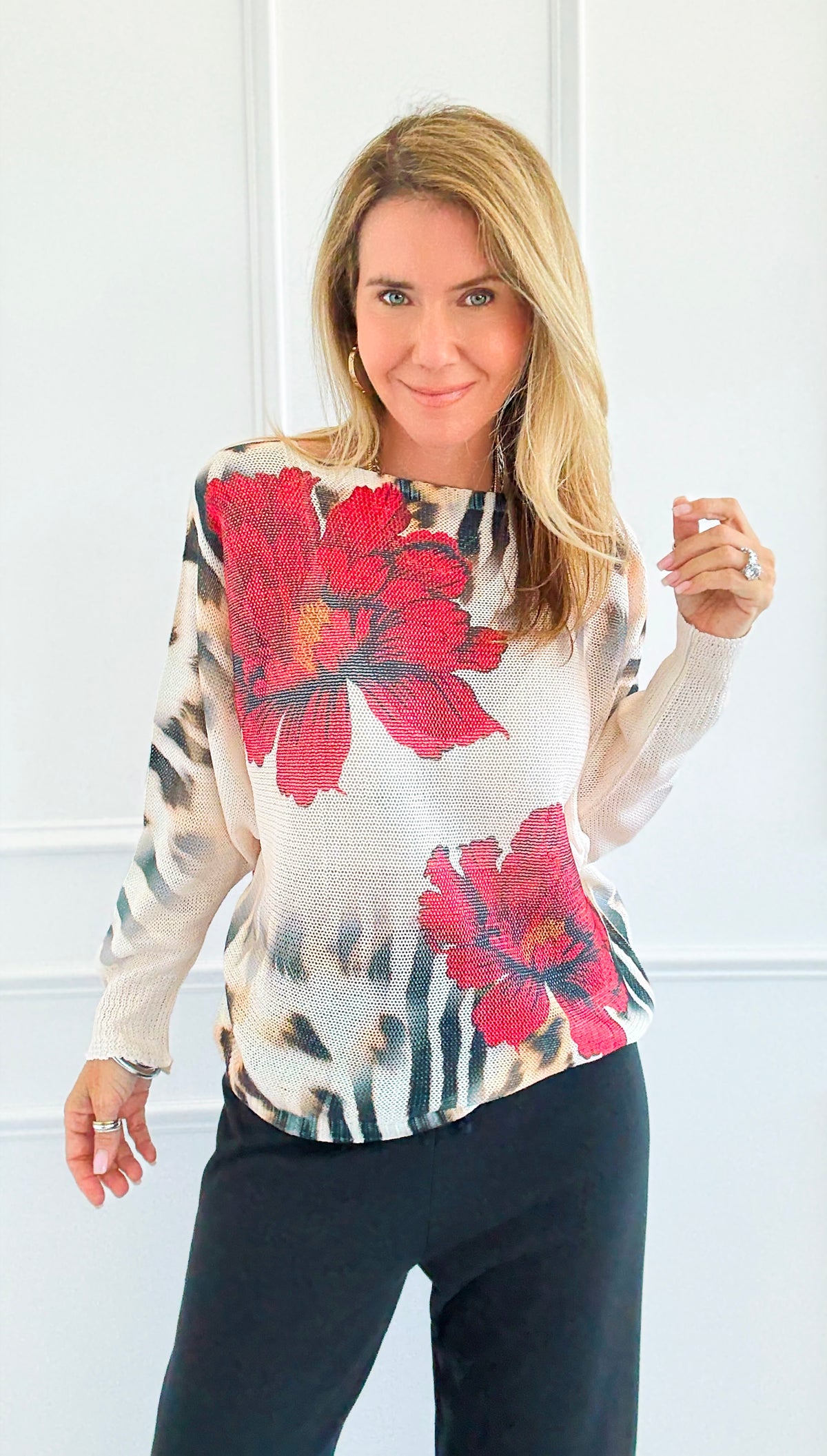 Rosso Selvaggio Italian St Tropez Sweater- Wild Rose-140 Sweaters-SORPRESA-Coastal Bloom Boutique, find the trendiest versions of the popular styles and looks Located in Indialantic, FL