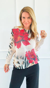 Rosso Selvaggio Italian St Tropez Sweater- Wild Rose-140 Sweaters-SORPRESA-Coastal Bloom Boutique, find the trendiest versions of the popular styles and looks Located in Indialantic, FL