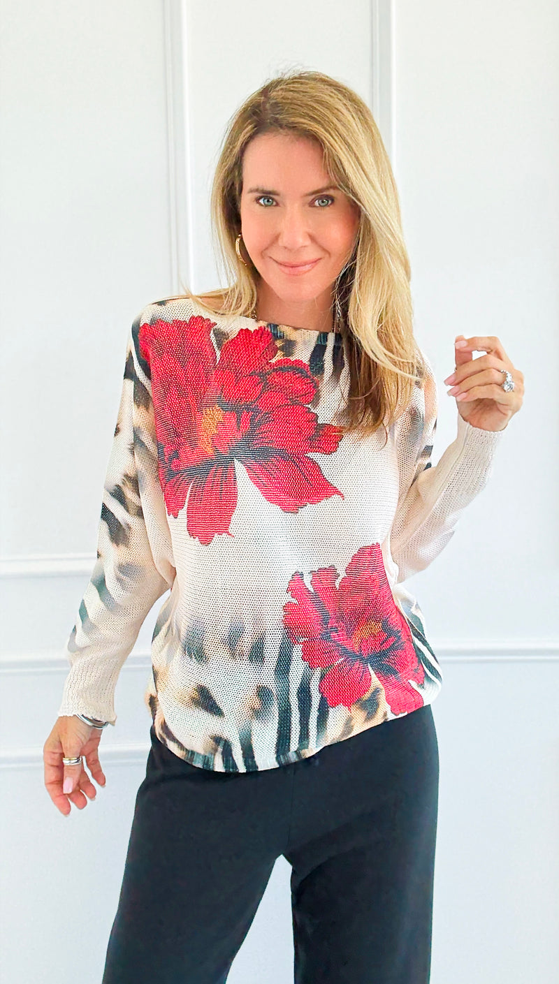 Rosso Selvaggio Italian St Tropez Sweater- Wild Rose-140 Sweaters-SORPRESA-Coastal Bloom Boutique, find the trendiest versions of the popular styles and looks Located in Indialantic, FL