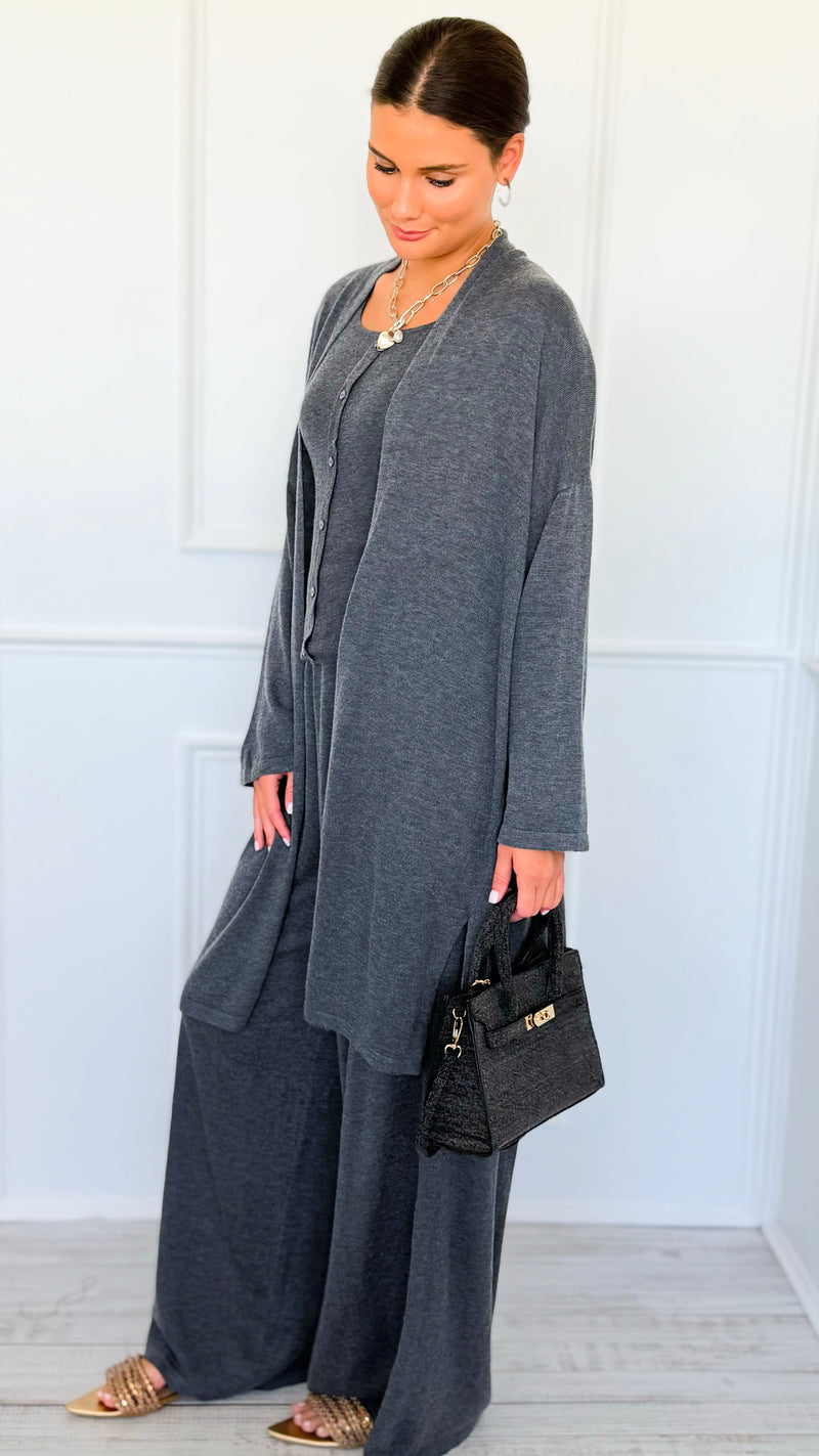 Triple Play 3 Pieces Italian Set- Dark Gray-210 Loungewear/Sets-Italianissimo-Coastal Bloom Boutique, find the trendiest versions of the popular styles and looks Located in Indialantic, FL