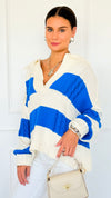 Touchdown Stripe Collar Sweater-140 Sweaters-ODDI-Coastal Bloom Boutique, find the trendiest versions of the popular styles and looks Located in Indialantic, FL