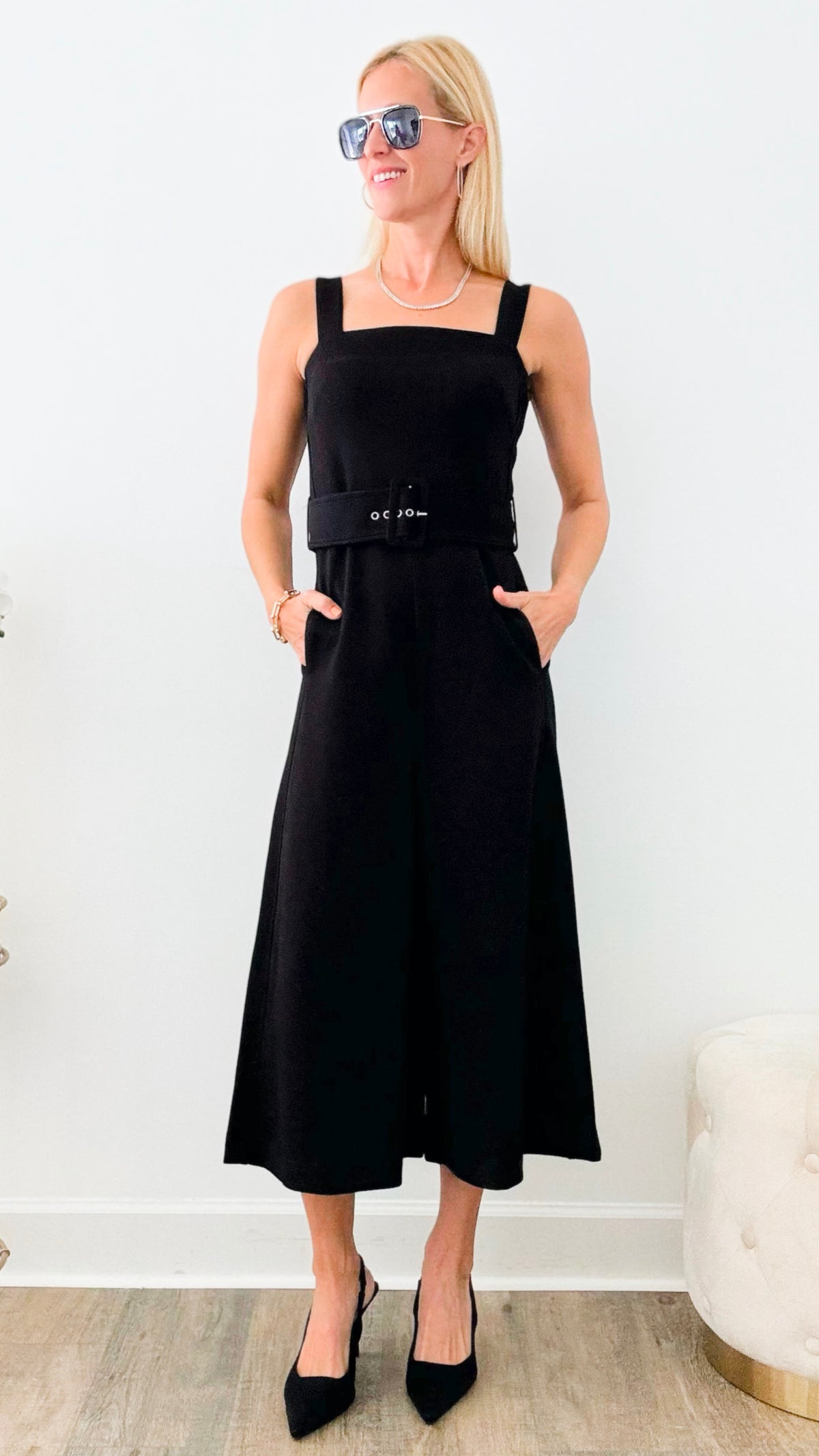 Belt Modal Jumpsuit-Black-200 Dresses/Jumpsuits/Rompers-Before You-Coastal Bloom Boutique, find the trendiest versions of the popular styles and looks Located in Indialantic, FL