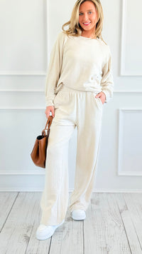 Relax Mode Long Sleeve Slub Knit Set - Sand Beige-210 Loungewear/Sets-Zenana-Coastal Bloom Boutique, find the trendiest versions of the popular styles and looks Located in Indialantic, FL