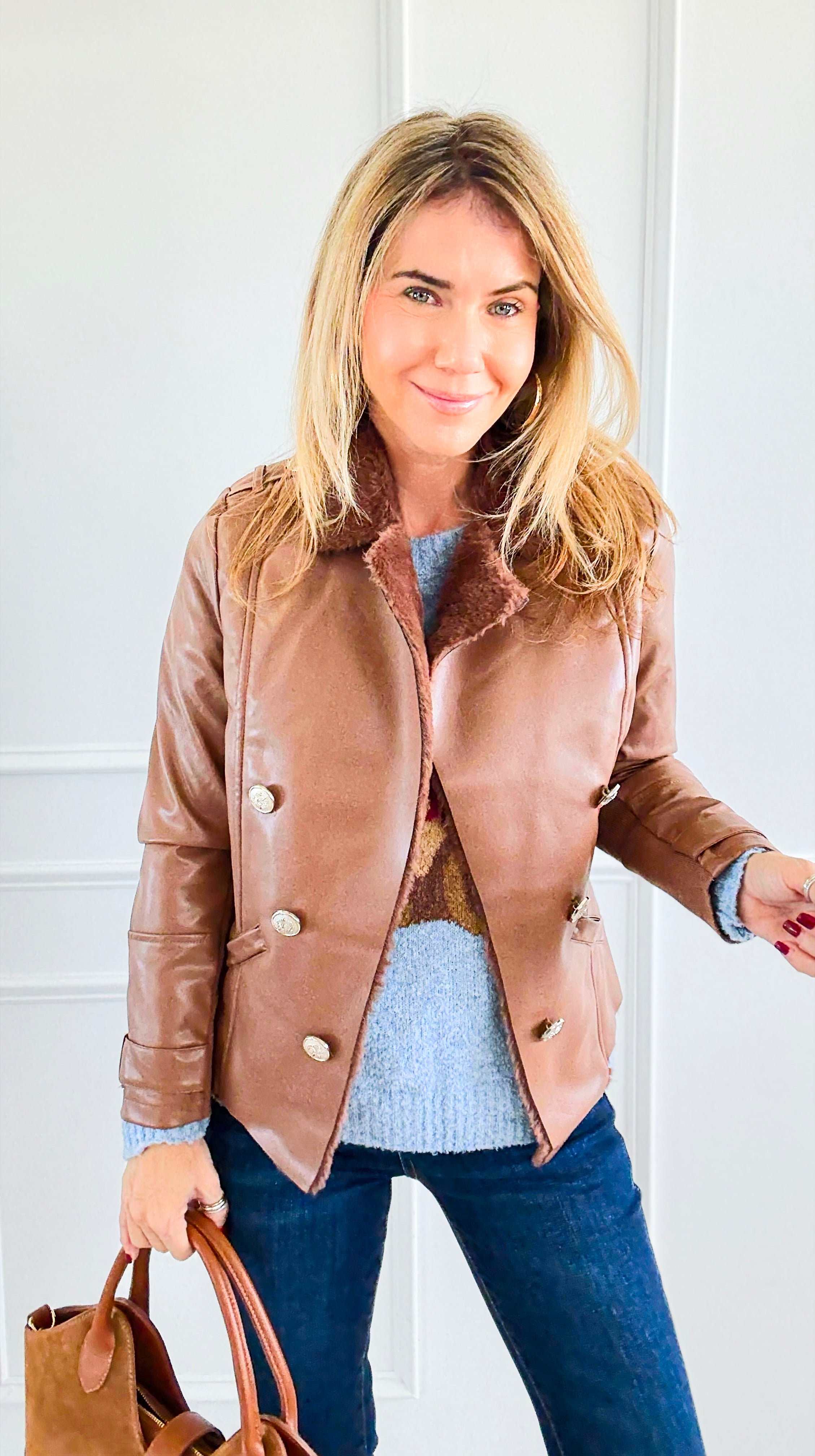Moto Faux Leather Collar Jacket- Cognac-160 Jackets-IRIS-Coastal Bloom Boutique, find the trendiest versions of the popular styles and looks Located in Indialantic, FL