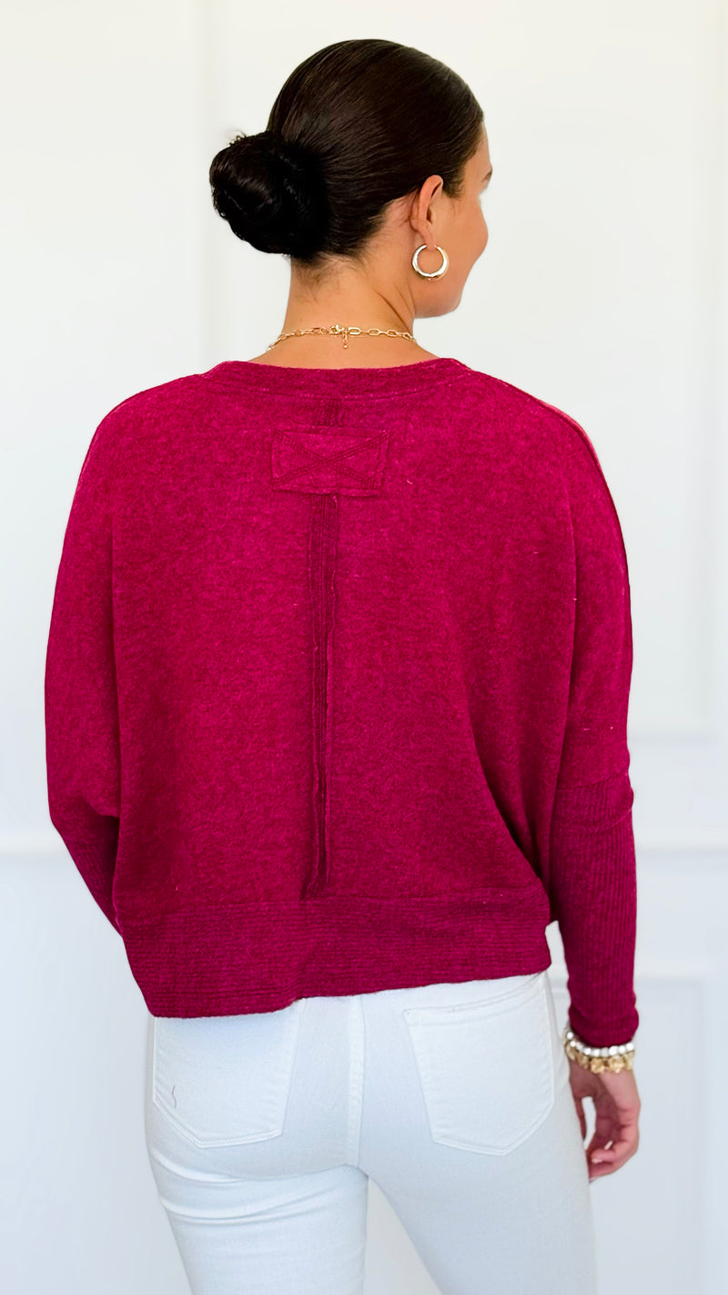 Brushed Melange Sweater - Cabernet-140 Sweaters-Zenana-Coastal Bloom Boutique, find the trendiest versions of the popular styles and looks Located in Indialantic, FL