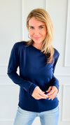 The Charlie Crew Neck Top - Navy-130 Long Sleeve Tops-EC COLLECTION INC-Coastal Bloom Boutique, find the trendiest versions of the popular styles and looks Located in Indialantic, FL